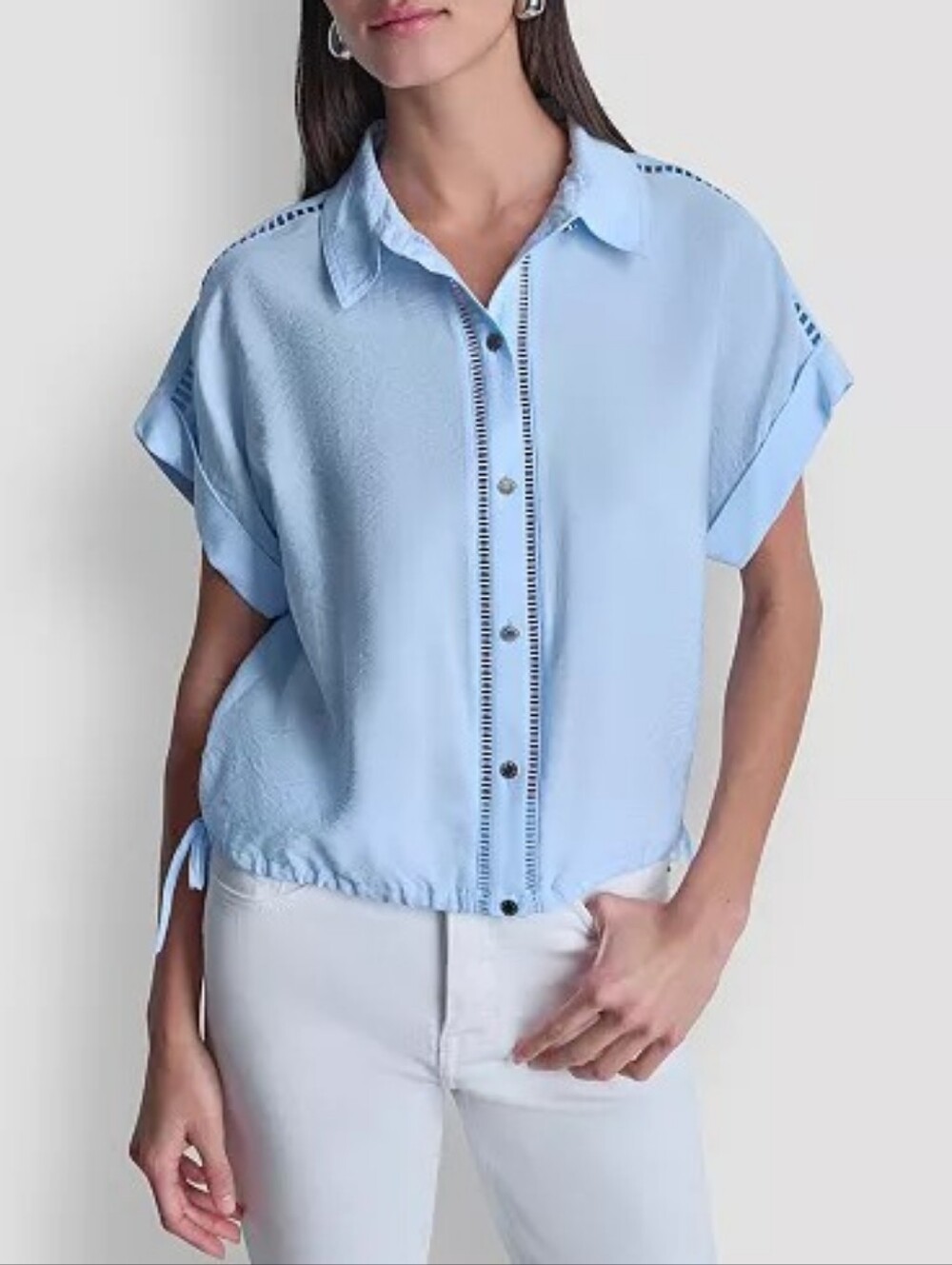 DKNY  Women's Short-Sleeve Button-Down Top In Light Blue Size Large